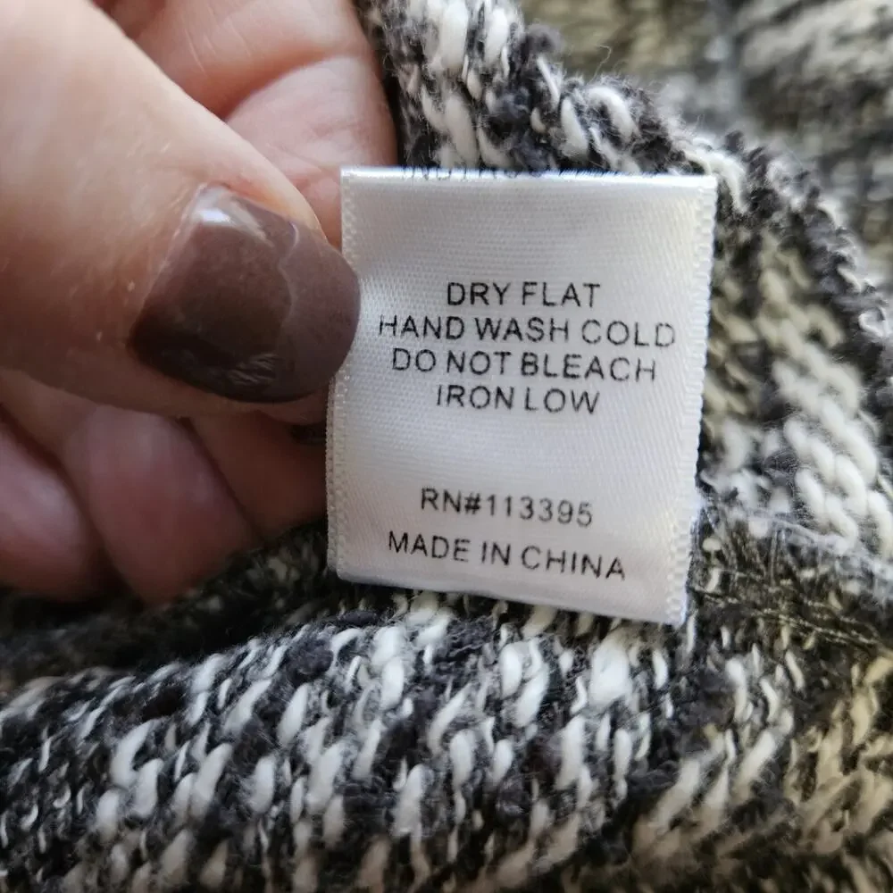 En Creme Small Duster Cardigan Sweater Gray Long Sleeve Open Front SW/Fair Isle